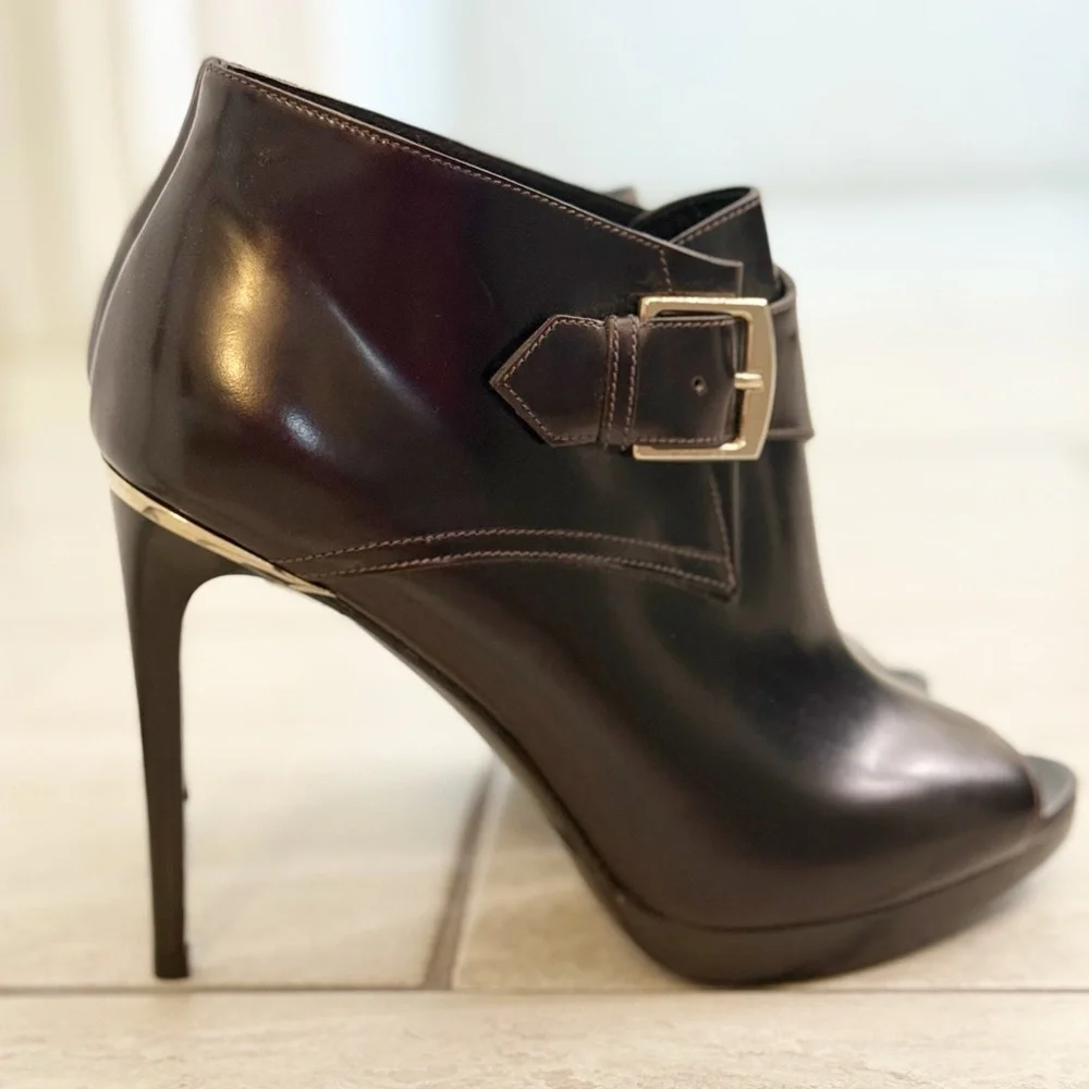 Burberry Brown  Leather Moto Bootie - size 39.5 or US size 9 - NWOB - Picture 5 of 13